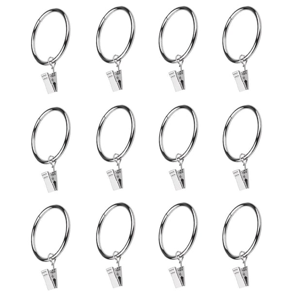 Gancho de anillo de cortina con clips 12pcs gancho de anillo de cortina con clips con ojal portátil abra la barra de diapositivas anillos de 4.0 mm × 45 mm de plata Magideal Gancho de anillo de cortina con clips