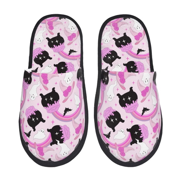 Balery Pink Girl Halloween Pantuflas de Casa de Felpa Silenciosas con Diseño Estampado, Zapatillas Cómodas Antideslizantes de Algodón para Interior-Large