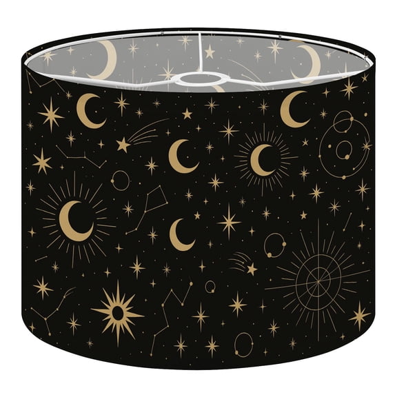 Linen Drum Lampshades Magic seamless sun constellations moons stars Gold decorative 13"x13"x10" Light Shade for Table Lamps Floor Lamps Drum Lamp Shades Lampshade Replacement Assembly Required