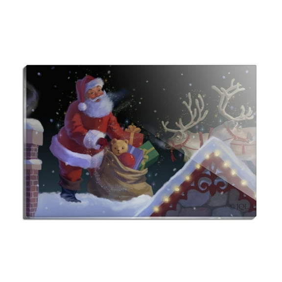 Christmas Holiday Santa Rooftop Magic Rectangle Acrylic Fridge Refrigerator Magnet