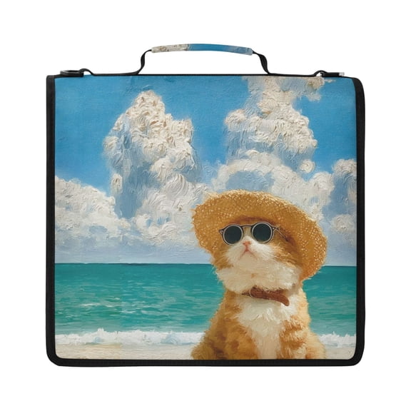 Zipper Binder with Shoulder Strap 2 inch 3 Ring Waterproof File Folder Organizer Bag 500 Sheet Holiday Cat