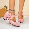 thumbnail image 6 of FRSASU Women's Glossy Bowtie Shoes Dating Pointed Toe Adjustable Strap Buckle Fashion Dress Chunky High Heel Pumps Shoes Pink, 6 of 9