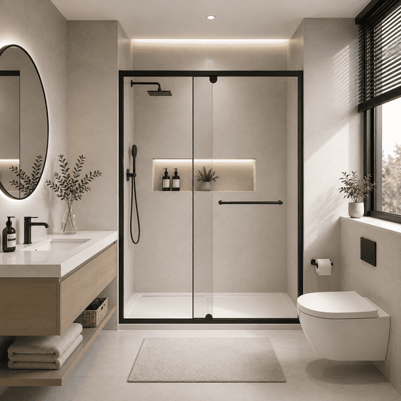 Kaisneo Black Tempered Glass 48 in x 72 in 0.25 in Thick Pivot Shower Door