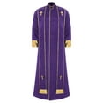 thumbnail image 5 of iiniim Men's Priest Robe with Gold Trim and Cross Front Zip Stand Collar Long Sleeve for Church Worship Purple XL, 5 of 7
