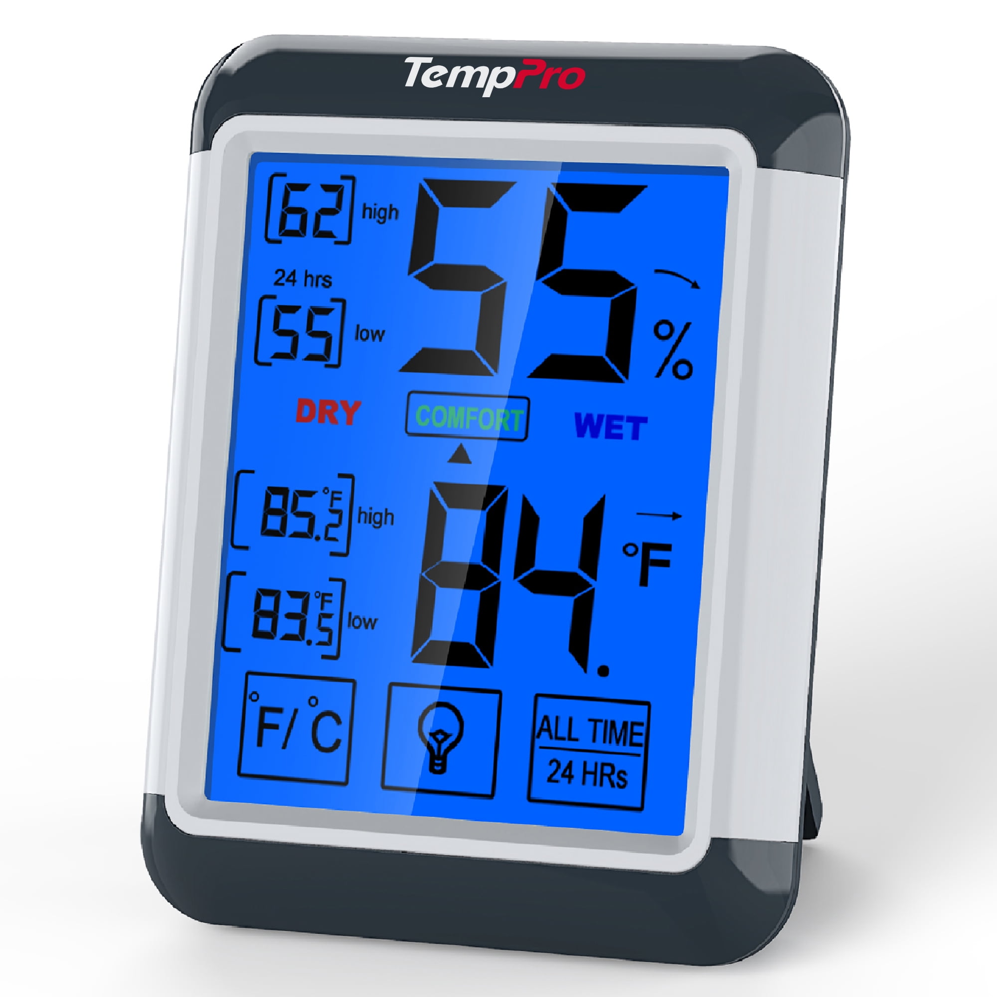 TempPro TP55W Digital Hygrometer Indoor Thermometer Humidity Gauge with Jumbo Touchscreen and Backlight Temperature Humidity Monitor (Formerly ThermoPro)
