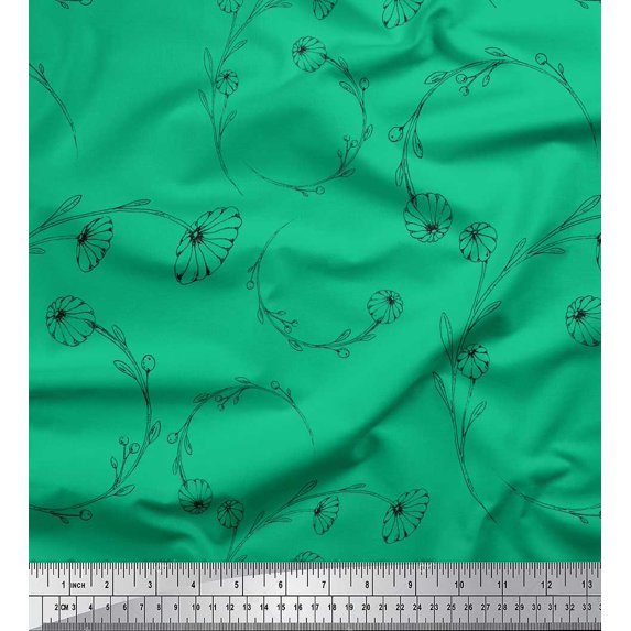 Soimoi Green Cotton Poplin Fabric Artistic Floral Decor Fabric Printed Yard 42 Inch Wide