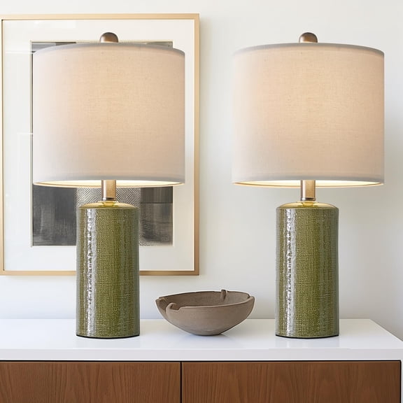 20.25” Table Lamp Set of 2, Small Ceramic Bedside Lamps with Farmhouse Boho Style, Nightstand Lamps for Bedroom, Living Room