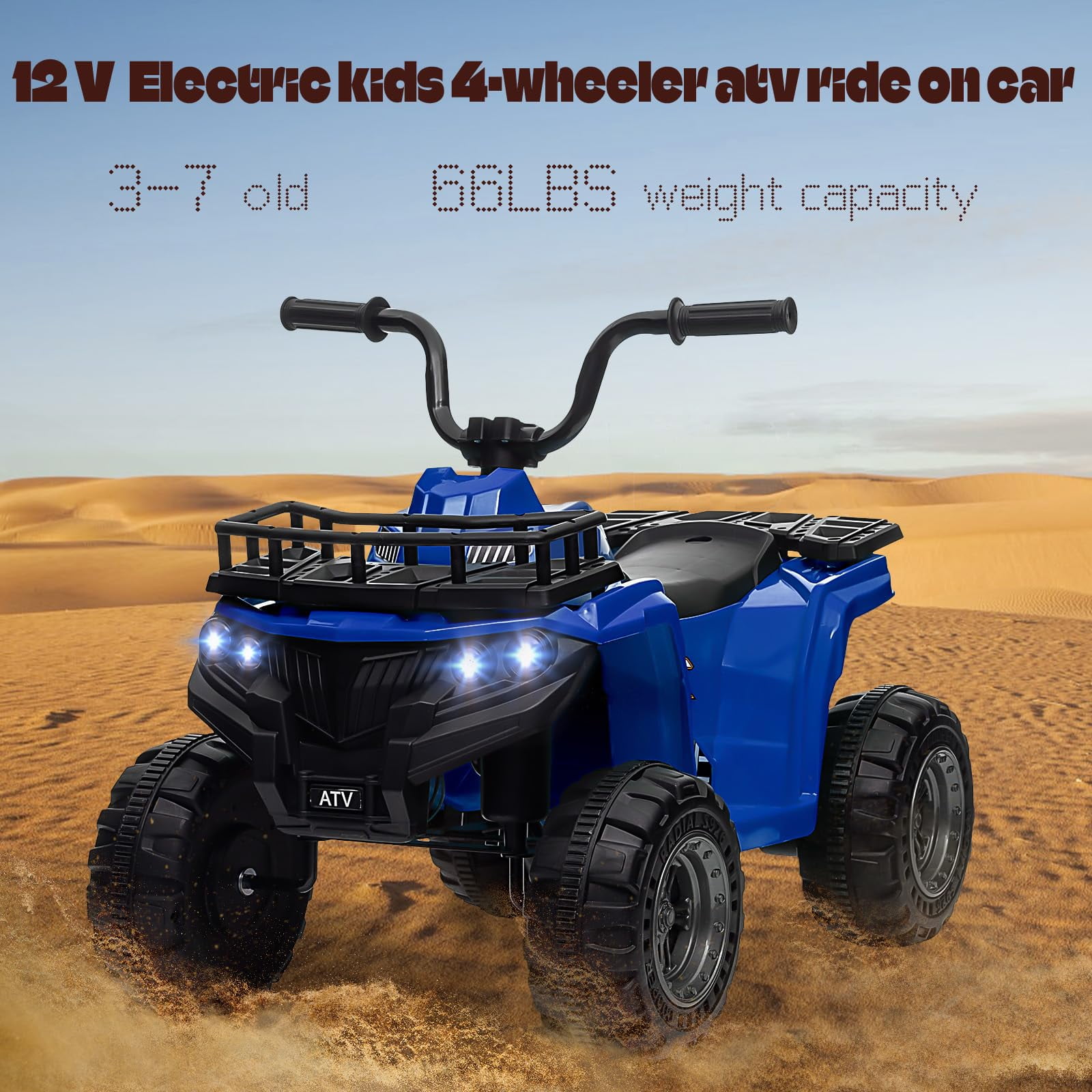 TROPOW 12V Ride On Toys for Boys,Kids Ride On ATV,4 Wheeler Electric Vehicle for Kids,Battery Powered Quad Toy Vehicle with Music,Horn,High Low Speeds,Led Lights,Electric Ride On Toy,Blue