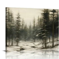 ONETECH  Forest Wall Art Pine Tree Landscape Canvas Prints Posters Nature Winter Scene Pictures Wall Decor Farmhouse Christmas Living Room Wall Art