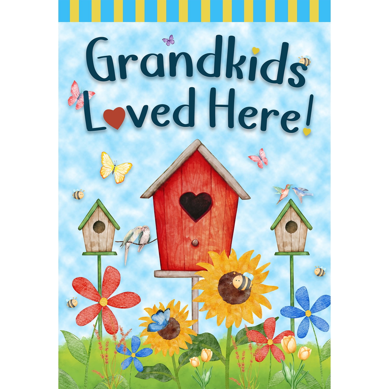 America Forever Grandkids Loved Here House Flag, 28 x 40 inches Double Sided, Grandchildren Garden Flags, Birdhouse Outdoor Decor, Grandparents Outside Yard Decorations