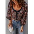 thumbnail image 4 of ABPHQTO Top corto con estampado floral de Paisley con volantes para mujer, 4 of 5