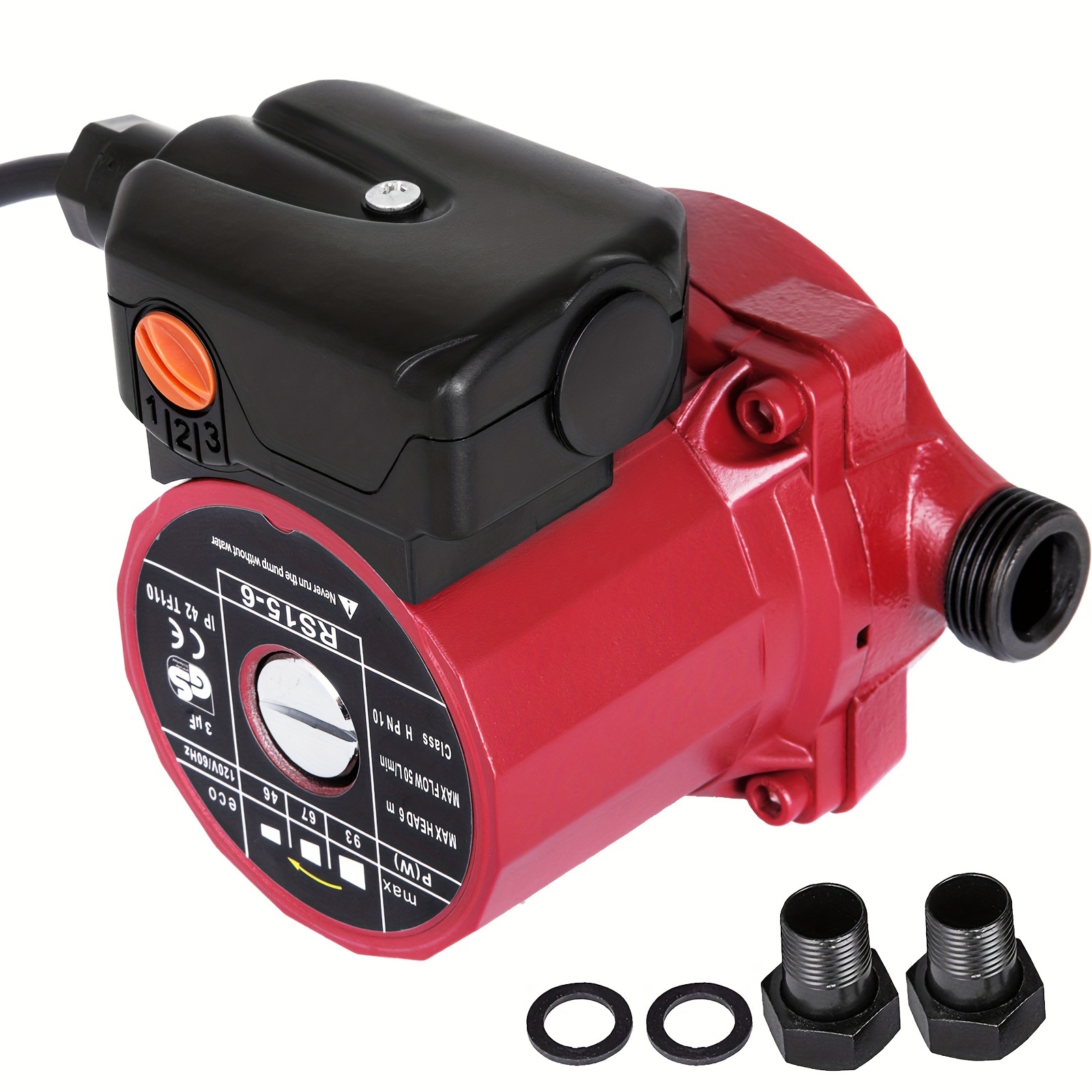 VEVOR Recirculating Pump, 93W 110V Water Circulator Circulating Pump NPT 3/4" W/Brass Fittings, 3-speed Control Recirculation 9.5 GPM RS15-6 For Electric Water Heater System