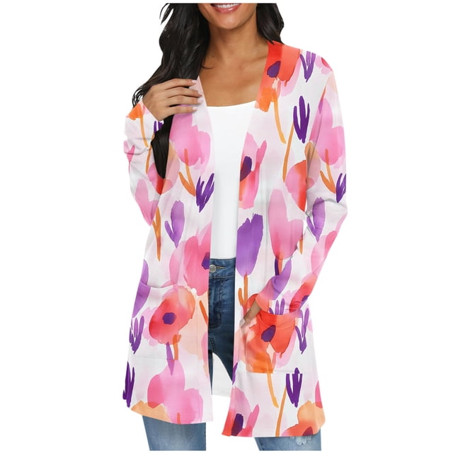 Cardigans Longs pour Femmes Hauts Décontractés pour Femmes Mode Décontractée pour Femmes Chemise Imprimée à Manches Longues Cardigan Hauts Amples et Décontractés Hauts de Mode pour Femmes Longues Chemises pour Femmes