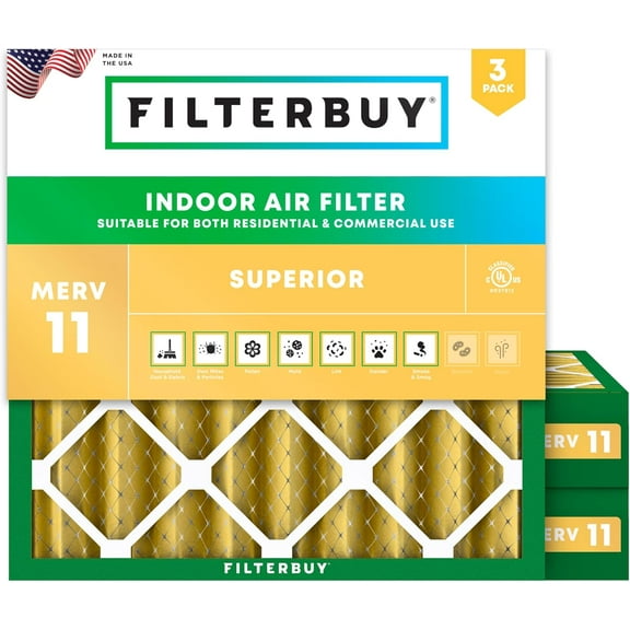Filterbuy 15.25x15.25x4 MERV 11 Allergen Defense, Pleated HVAC AC Furnace Air Filters (3-Pack)