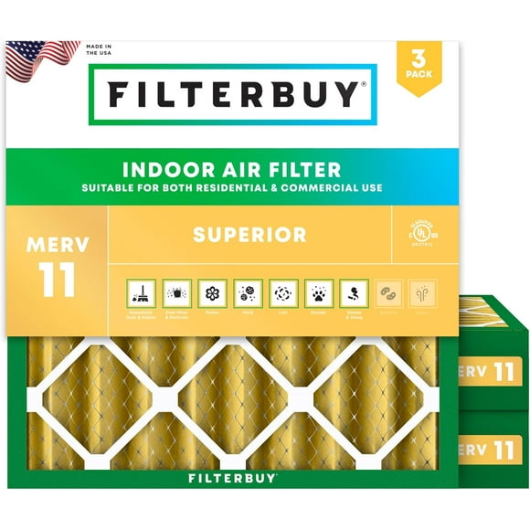 Filterbuy 16x16x4 MERV 11 (MPR 1200) Allergen Defense, Pleated HVAC AC Furnace Air Filters (3-Pack)