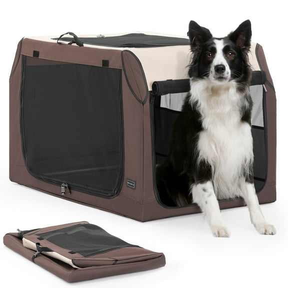 Petsfit 36 Inch Medium Size Dog Crate Adjustable Fabric Cover by Spiral Iron Pipe, Chew Proof 3 Door Design, Soft Collapsible Dog Kennel Brown