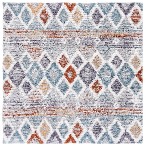 SAFAVIEH Berber Shag Maurice Abstract Area Rug, Blue Rust/Ivory, 8' x 8' Square