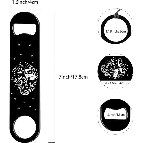 1 pc Flat Bottle Opener Bar Key Mushroom Stars Stainless Steel Bottle Opener Black Heavy Duty Speed Opener Blanks Laser Cut for Bartender Kitchen Bar Restaurant Men Women Party 1.6 x 7Inch