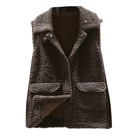 

Trench Coats for Women Fall Jackets for Women Women Pocket Vest Coat Short Jacket Winter Sleeveless Fleece Zipper Solid Outerwear Cardigan for Women New Arrival Womens Jacket Coffee XL