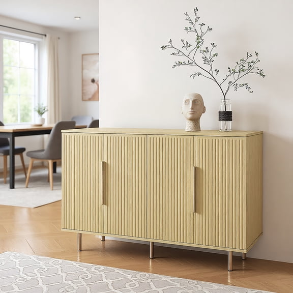 Resenkos Wood Modern Buffet Cabinet with Storage, Fluted Sideboard, Adjustable Shelves, Credenza, Accent Cabinet Console Table - Brown
