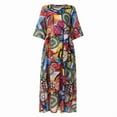 thumbnail image 3 of ZANZEA Dresses for Women O-Neck Half Sleeve High Waist Graffiti Print Long Dress, 3 of 8