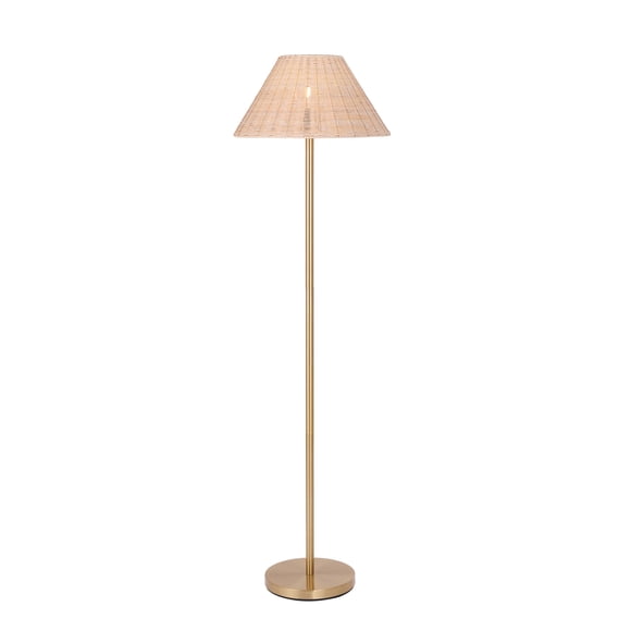 Décor Living Bali 1-Light Boho Floor Lamp with Rattan Shade and Weighted Base, 61” Height