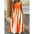 thumbnail image 3 of Plus Size Womens Orange And White Geometric Stripe Sleeveless Maxi Dress With Side Pockets, 3 of 6