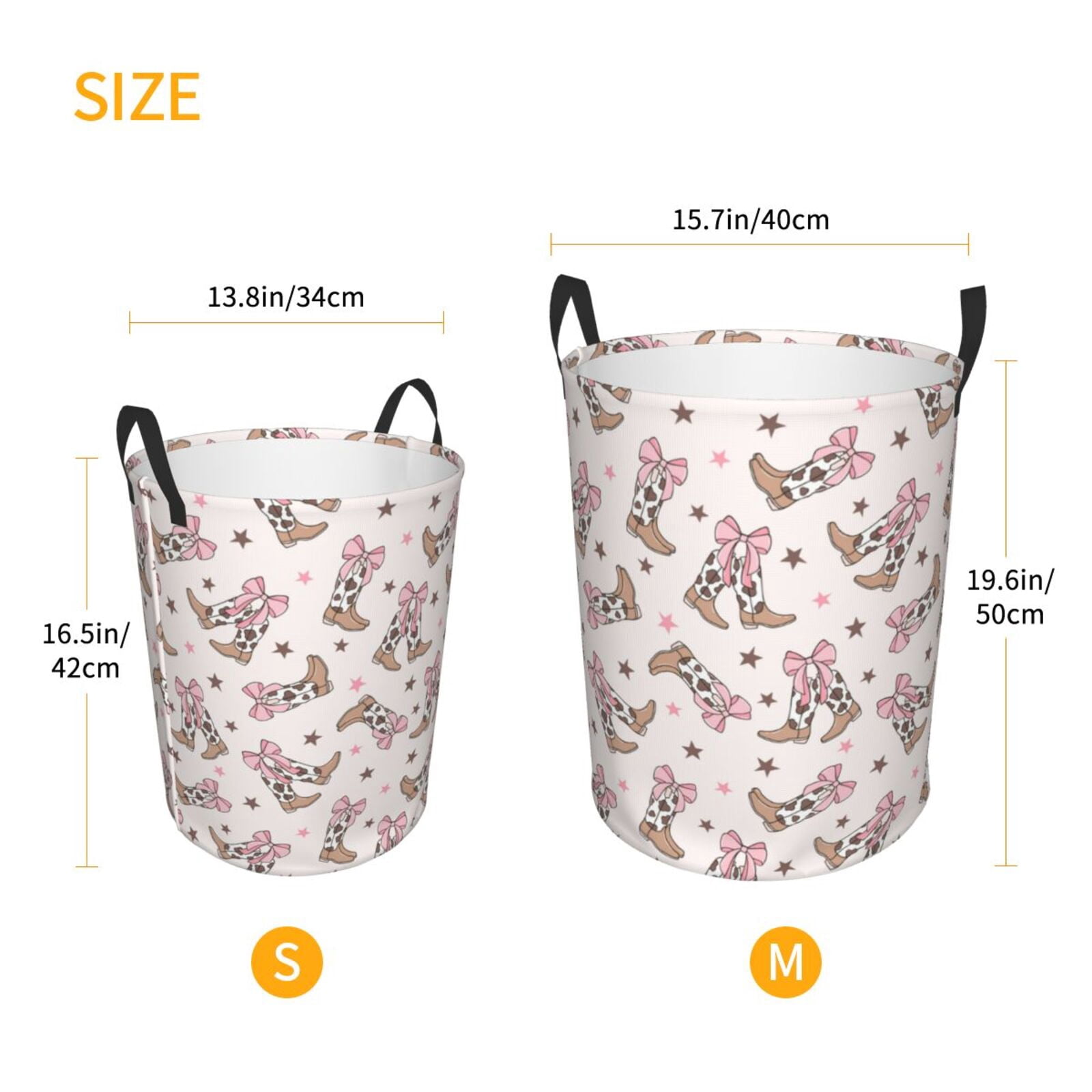 Large Laundry Basket with Handles - cow bows cowgirl boots print Kids Baby Dirty Clothes Laundry Hamper for Bedroom Aesthetic