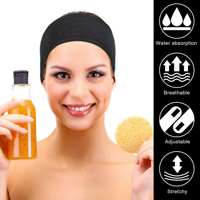 Spa Facial Headband Head Wrap Terry Cloth Headband 4 Counts Stretch Towel  for Bath, Makeup and Sport (Gray)