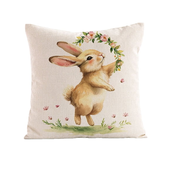 KCEHTA Easter Pillow Covers 18x18 inch Floral Garland Bunny Pillow Cases for Living Room Couch Bed