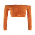 thumbnail image 4 of Women Off Shoulder Crop Top Long Sleeve Ribbed Knit Stretchy Blouse Top Vest, 4 of 6