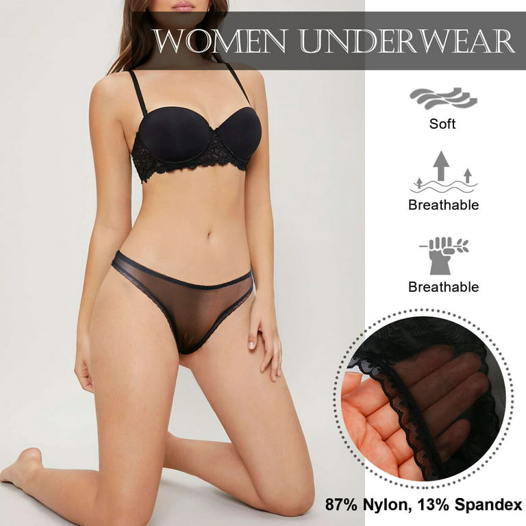 Women Sheer Panties Thong Ultra-Thin Mesh Underwear See-Through Lingerie  Knicker