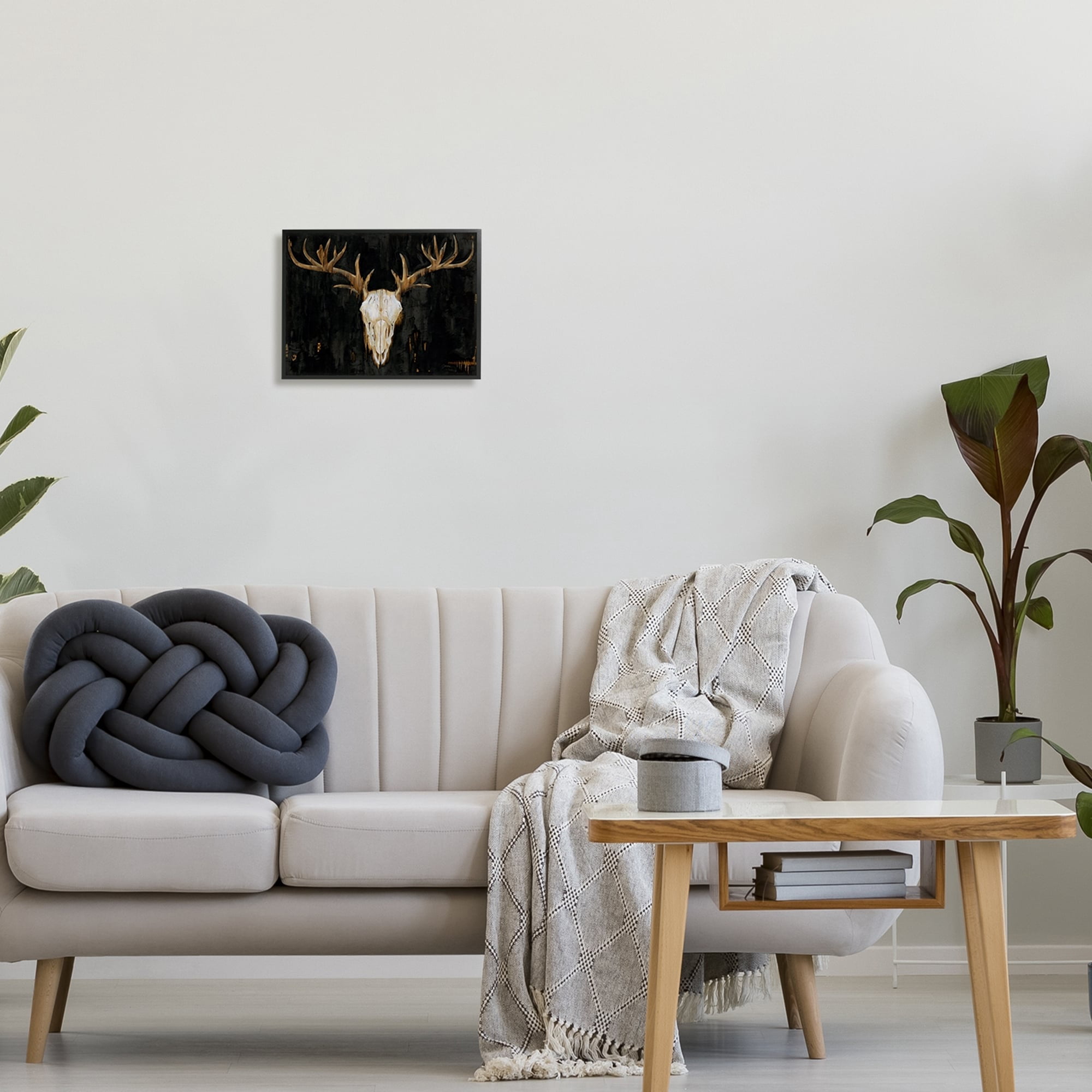 Stupell Industries Deer Antlers Skull Dark Rustic Animals & Insects Painting Black Framed Art Print Wall Art