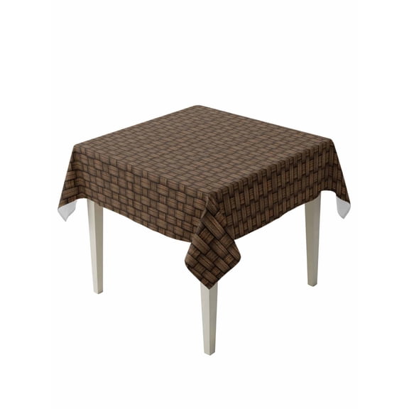 Dark Brown Rattan Table Cloth, Waterproof Tablecloth for Square Tables, Vintage Abstract Wicker Texture Reusable Washable Fabric Table Cover for Restaurant Kitchen Dining Tables 54"x54"