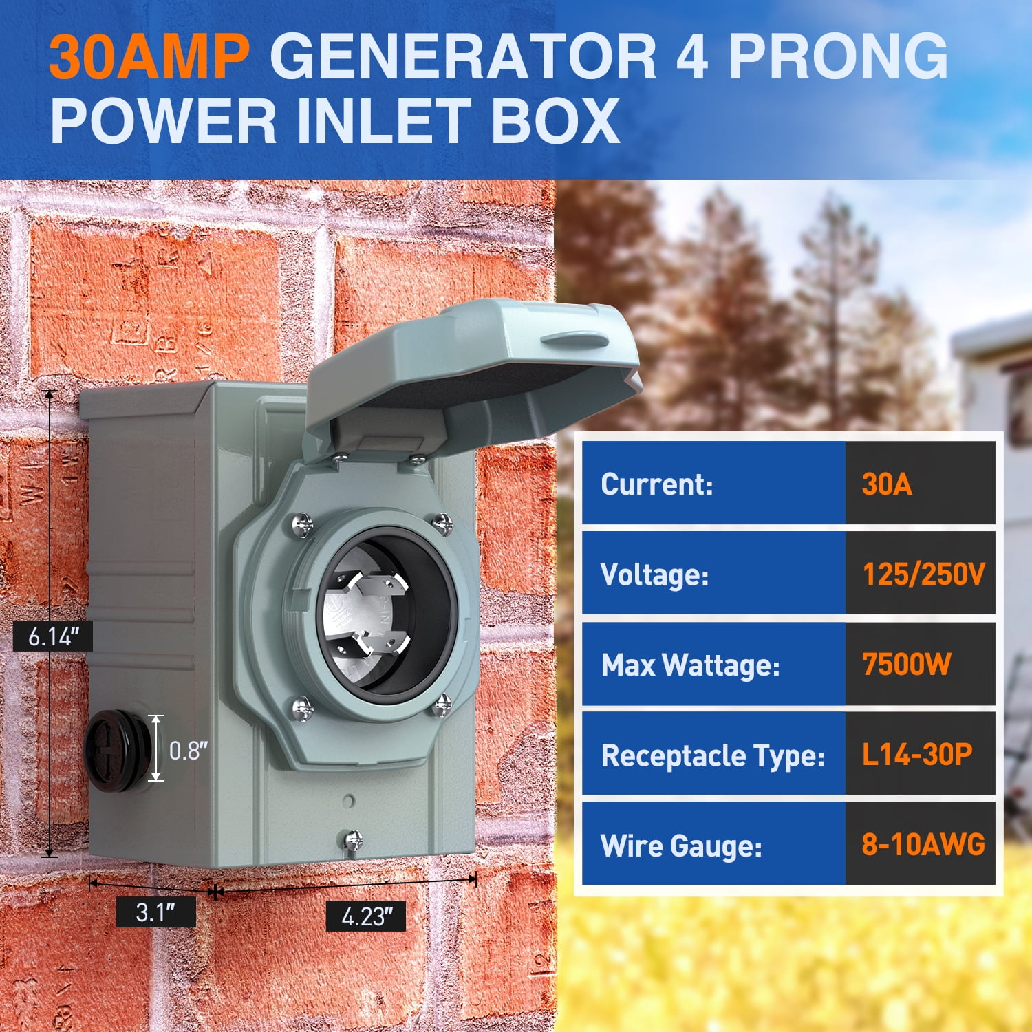 Nilight 30 AMP Generator Power Inlet Box 125/250V NEMA L14-30P Receptacle Box LED Indicator Pre-drilled ETL Listed Enclosed Lockable Box Waterproof Outlet for RV Camper Outdoor Use