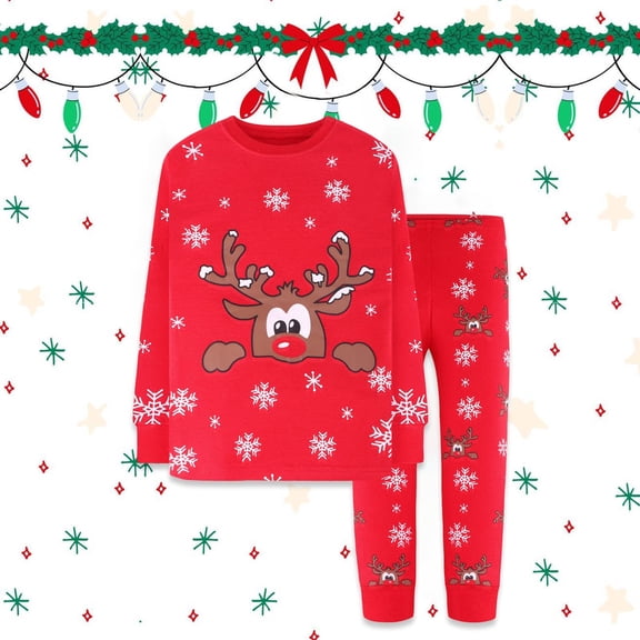 Toddler Boys Outfits Christmas Holiday Print Long Sleeve Top and Pants Loungewear Nightwear Outfit Sets Size 2-3T ,Red