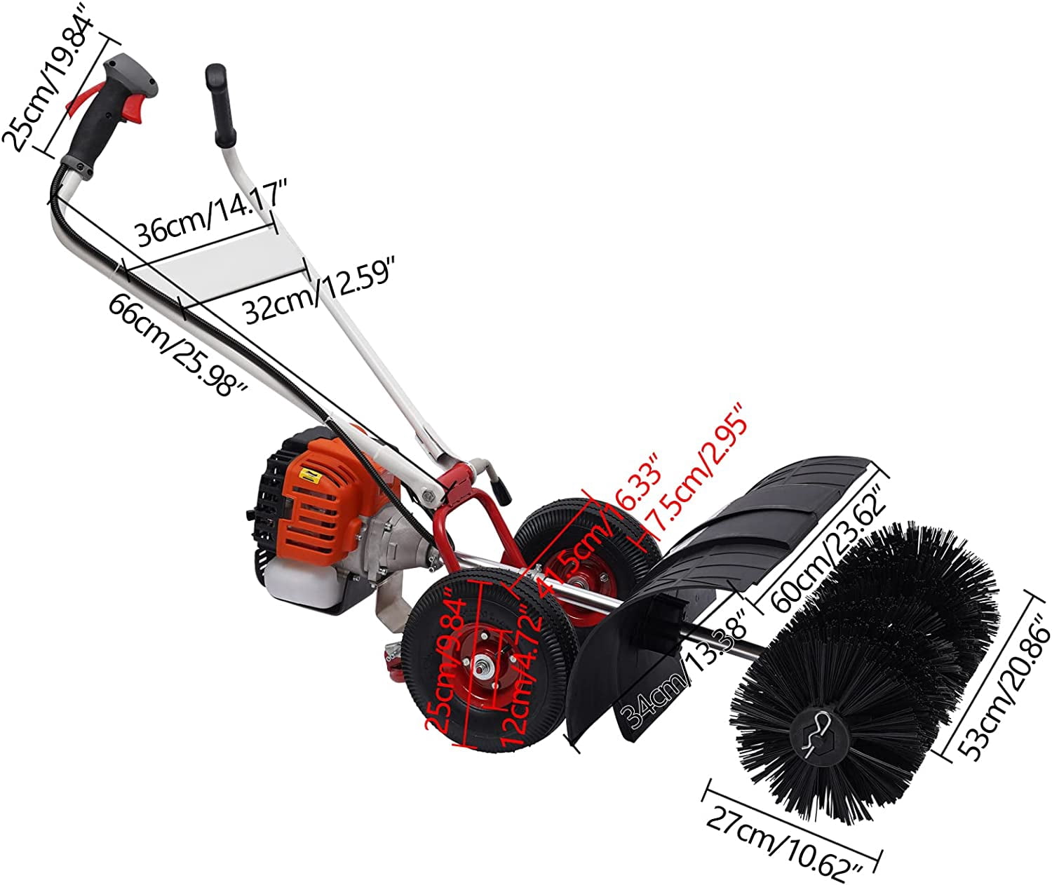 Miumaeov 2 Stroke 52cc Gas Power Sweeper Handheld Snow Sweeping Broom Driveway Turf