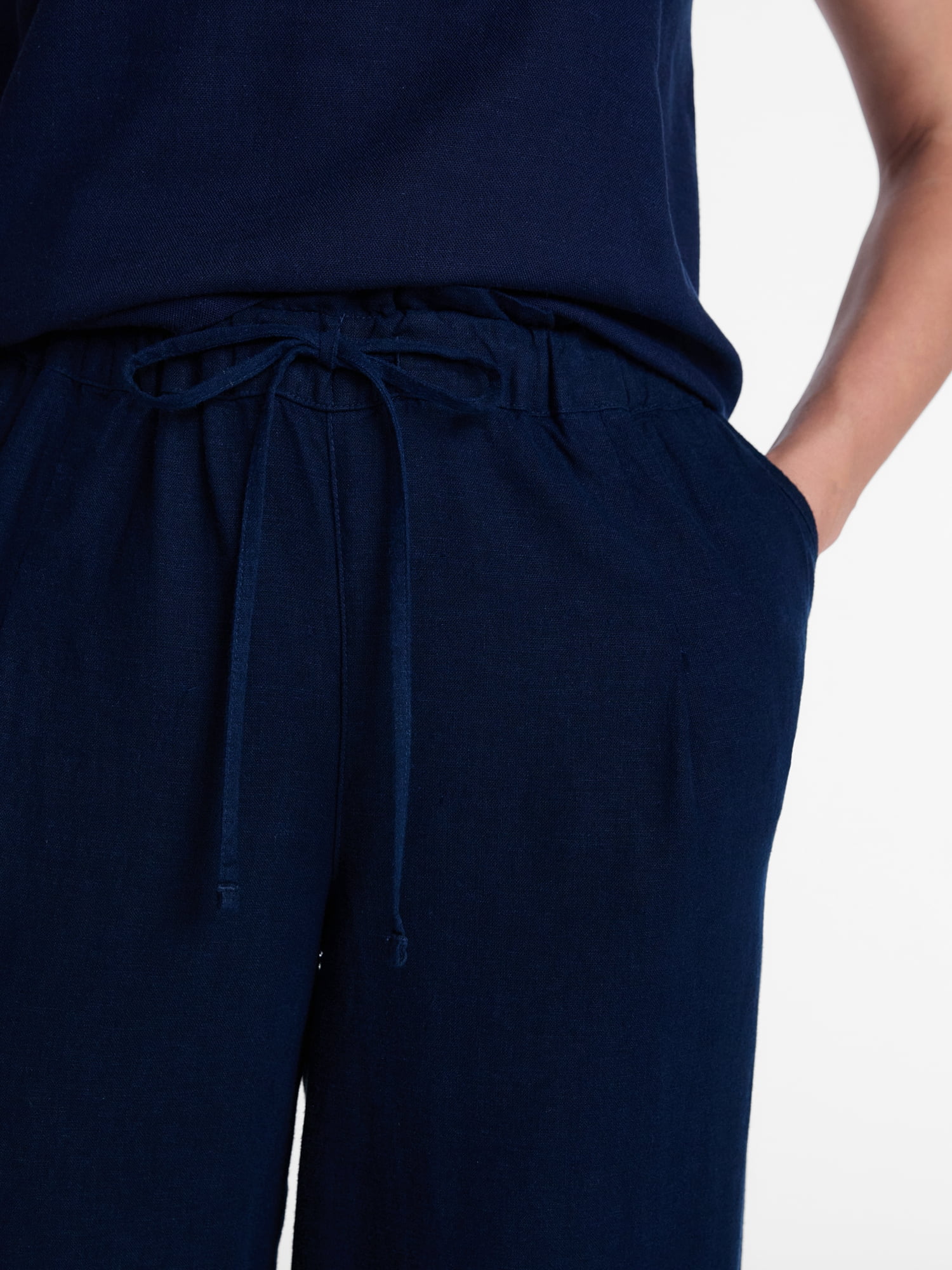 Time and Tru Women's Wide Leg Linen Blend Pants, Sizes XS-4X