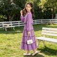thumbnail image 6 of qelini Girls 2 Piece Set 8-15Years V Neck Long Sleeve Top with Bow and Pleated Skirt Elegant Outfit Solid Color 2 Piece Outfit Everyday Wear, 6 of 8