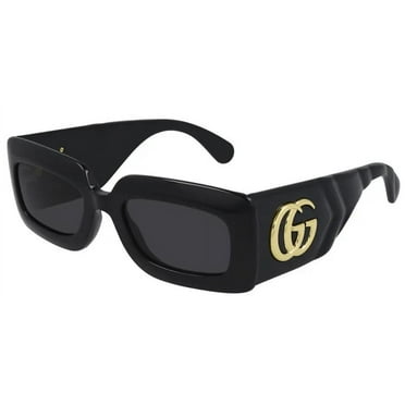 GUCCI GG0811S 001 Rectangular Square Black Shiny Grey 53 mm Women's Sunglasses