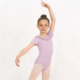 thumbnail image 3 of BFHHYA Girls Ballet Leotards Round Neck Ruffle Trim Short Sleeve Ballet Dance Solid Color Bodysuits for Girls 3-15 Years, 3 of 4