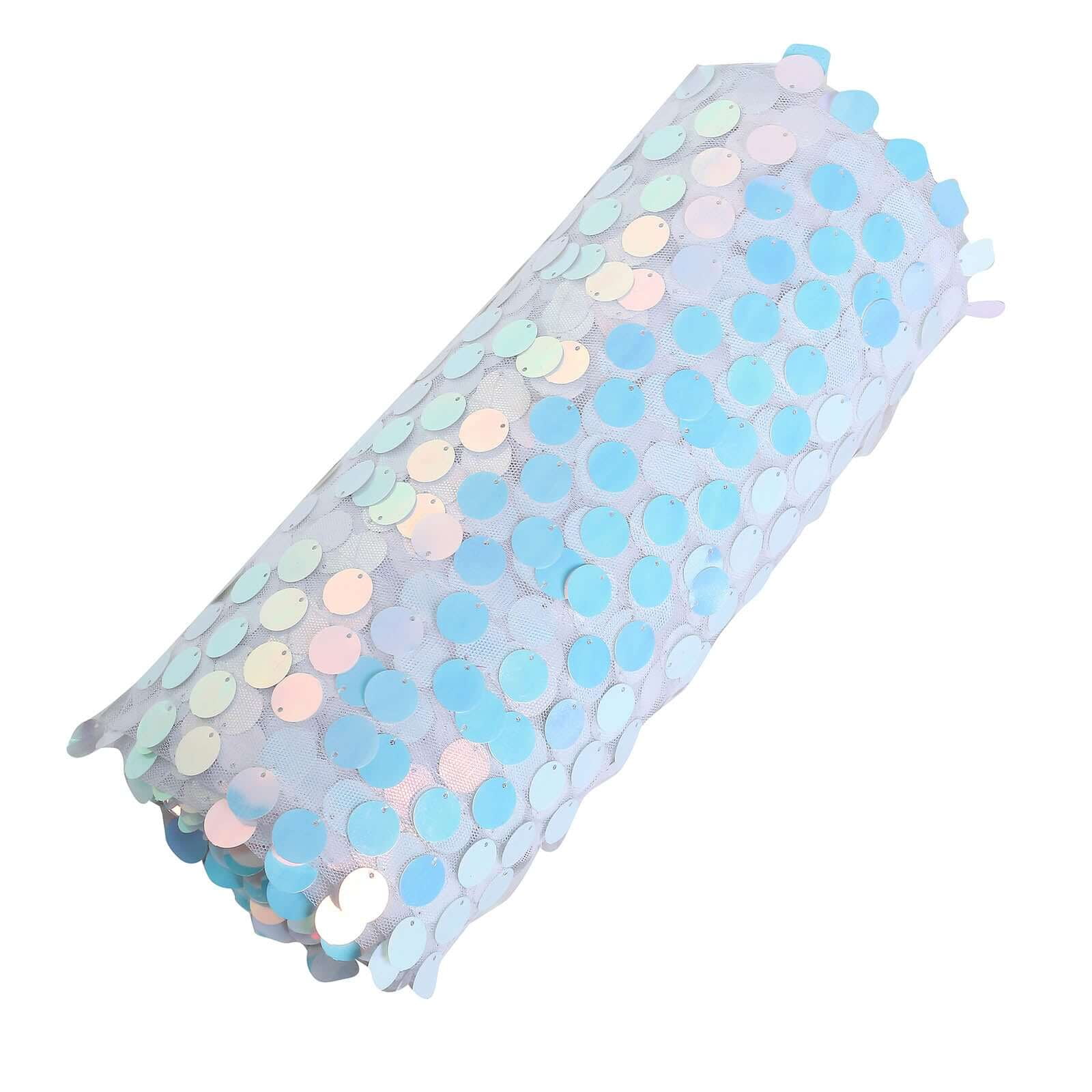 Efavormart 54" x 4Yards - Iridescent Blue Payette Sequin Fabric Roll with Mesh Fabric Base