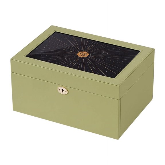 BIQI MUSSE 4 Layer Jewelry Box with Flowing-Gold Decoration Glass Lid, Drawer Jewelry Storage, With Big Mirror, Double-sided Organizer for Necklaces Earrings, With Key Lock