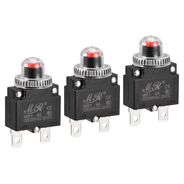 Unique Bargains Circuit Overload Protector 4A AC125/250V DC32V Push Button Thermal Circuit Breaker with Waterproof Caps 3pcs