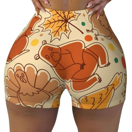 Workout Shorts Women  Autumn Animal Maple Leaves Biker Shorts for Women Running Gym Spandex Shorts Tummy Control