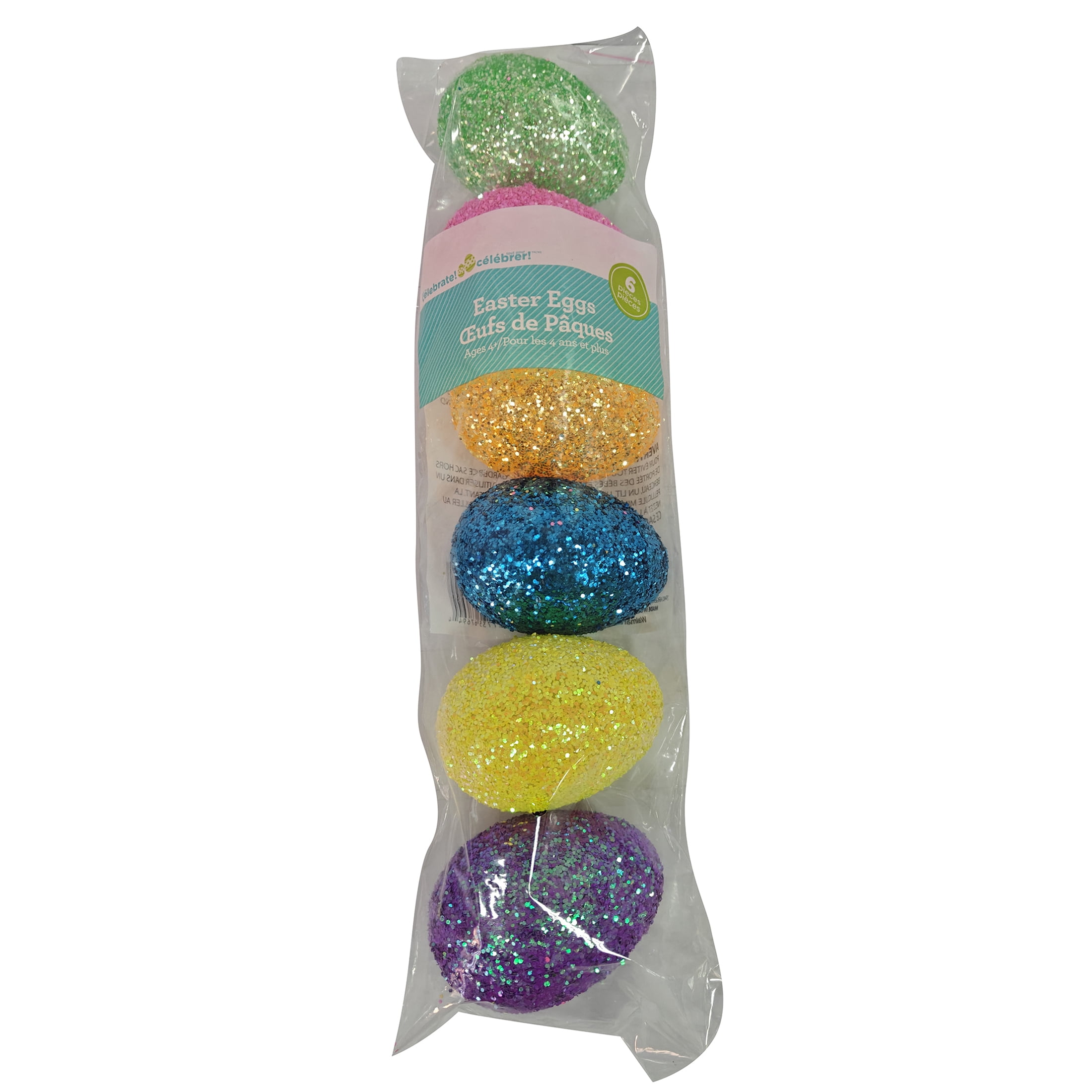 Bright Glitter Fillable Plastic Easter Eggs, 6 Count, by Way To Celebrate, 55MM