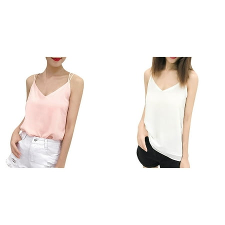 

Betiyuaoe 2PCS Womens Summer Tops Casual Sleeveless Camis Vest Solid Ladies Slim Fashion Women Chiffon Womens Tops Dressy Casual V-Neck