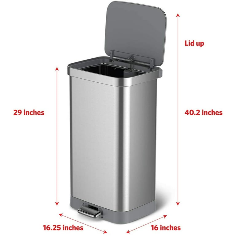  Glad 20 Gallon / 75.5 Liter Extra Capacity Stainless Steel Step Trash  Can with CloroxTM Odor Protection, Pewter : Industrial & Scientific