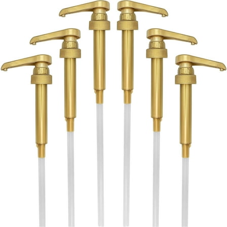 Gold Coffee Syrup Pump (6 Pack) for 750ml or 1 Liter Bottles - Fits Major Brands such as Torani, Monin (only 1 Liter), Skinny, Starbucks, DaVinci, Coffee Syrup Pump Dispenser
