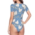 thumbnail image 4 of Daiia Funny Chicken print Women's Crew Neck Short Sleeve Bodysuit Fashion Tops Fit Casual Basic Extender Bodysuit-X-Large, 4 of 9